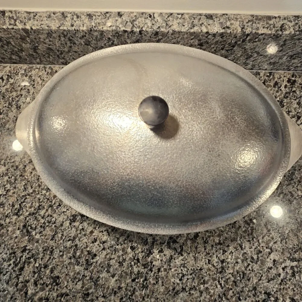 VTG Hammered Club Aluminum Hammercraft Cookware Oval Roaster Dutch Oven 16x10” - Picture 2 of 13